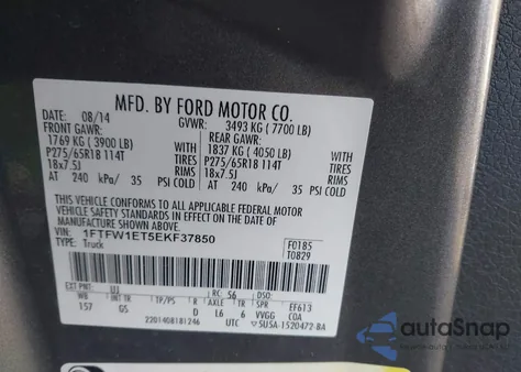 2014 Ford F-150 Xlt from USA, damaged, VIN 1FTFW1ET5EKF37850